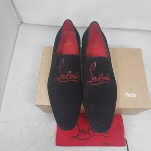 CHRISTIAN LOUBOUTIN Black Dandelion Strass Suede Logo Loafer